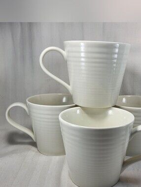 Royal Doulton Gordon Ramsay Maze MUGS Set of 4 White w Ribbed Lines 12 oz Cups